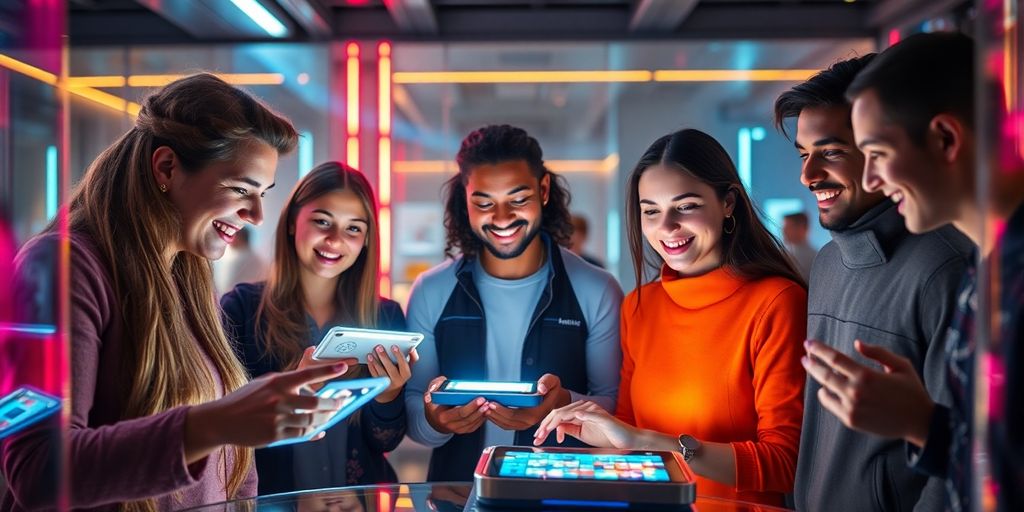 AI entertainment future. People interacting.