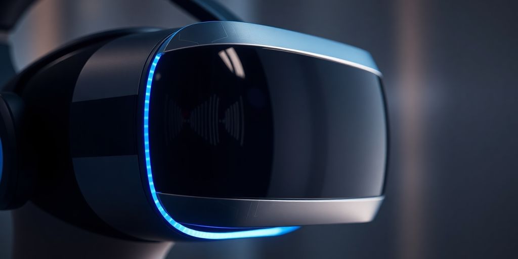 Futuristic VR headset with glowing circuits