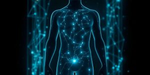 AI health data on a human silhouette.